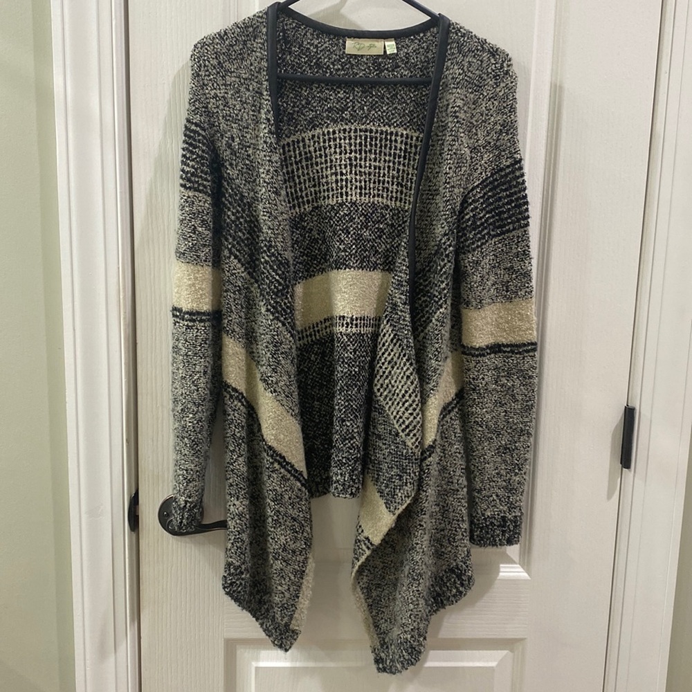 Laurel faux leather trim draped cardigan